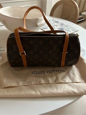 Source Unknown Brown Monogram Cylinder Shoulder Bag with Tan Trim